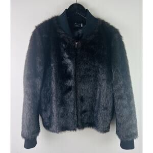 Love Token Coat Faux Fur Brown Bomber zip light soft fuzzy Jacket M